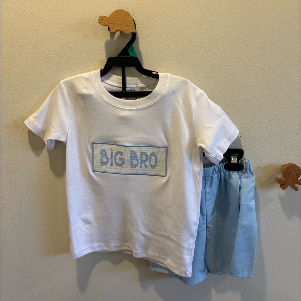 Kids White and Blue 'Big Bro' Matching Set